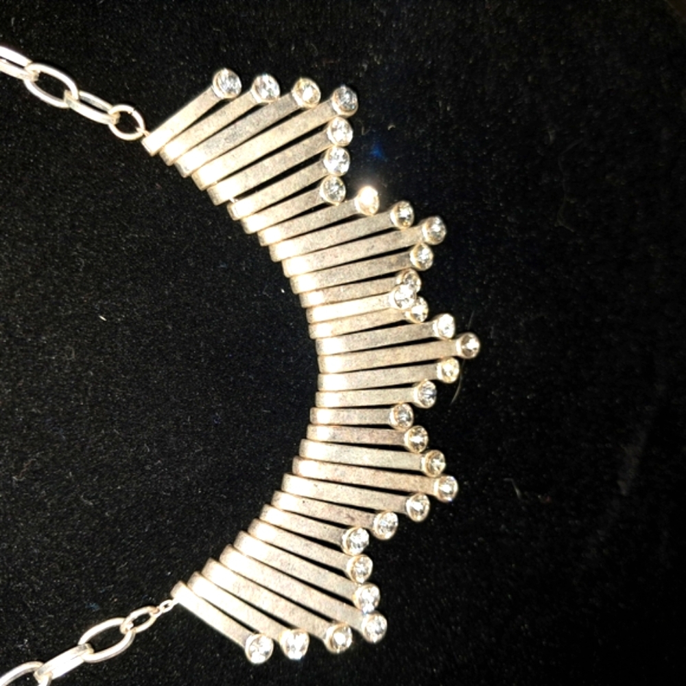 J. Crew Silver Bar Bib Necklace with Crystal Accents